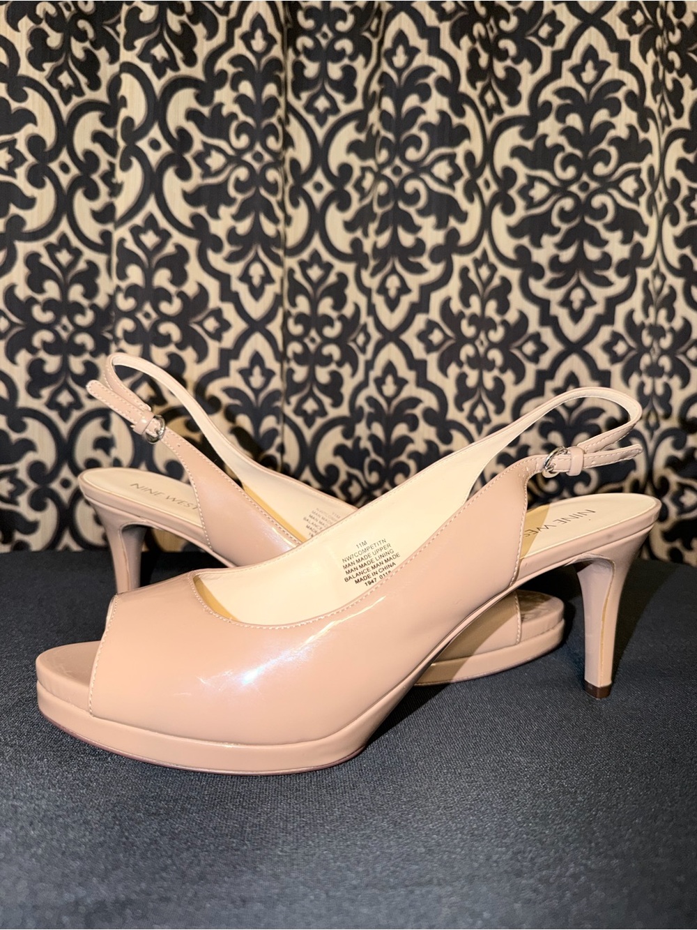 Nine West Blush Patent Peep-Toe Slingback Heels